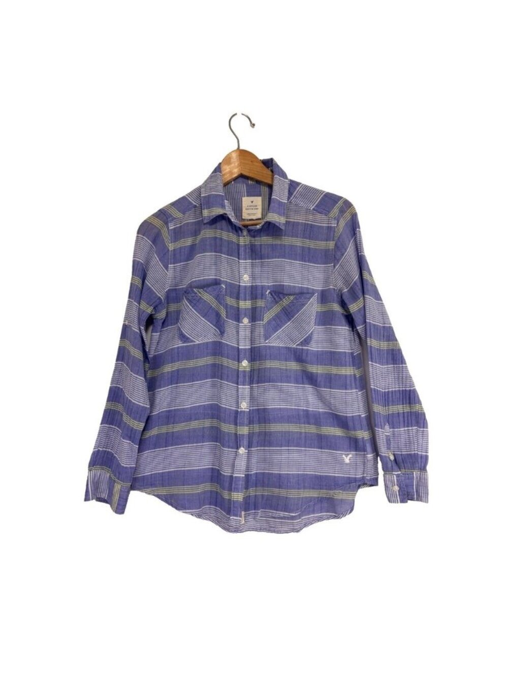 American Eagle Outfitters Womens Vtg Boyfriend Striped Top Sz M Roll-Tab Sleeve